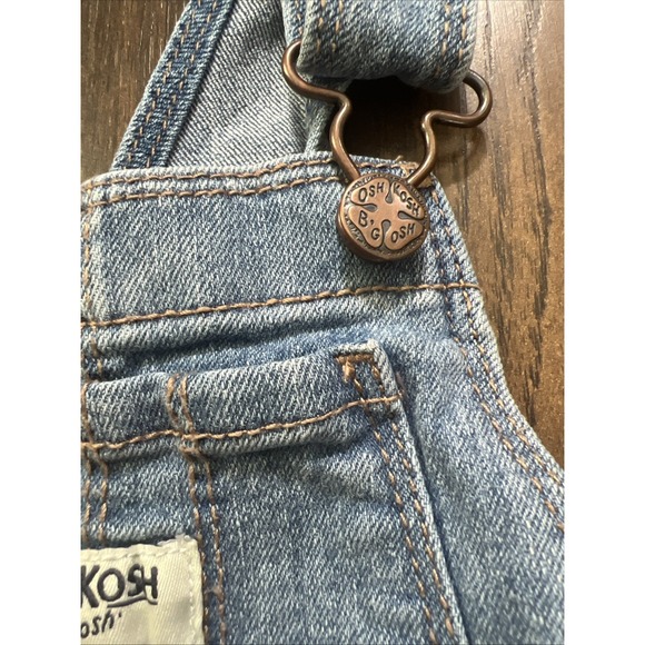 OshKosh B'gosh Denim Overall Dress Vestbak Pink Floral Layered Ruffle‎ 24 Months - Picture 3 of 6